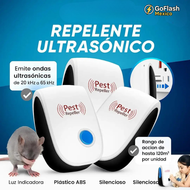 Repelente Ultrasónico. Antiplagas Elimina plagas sin veneno ni químicos en tu hogar.