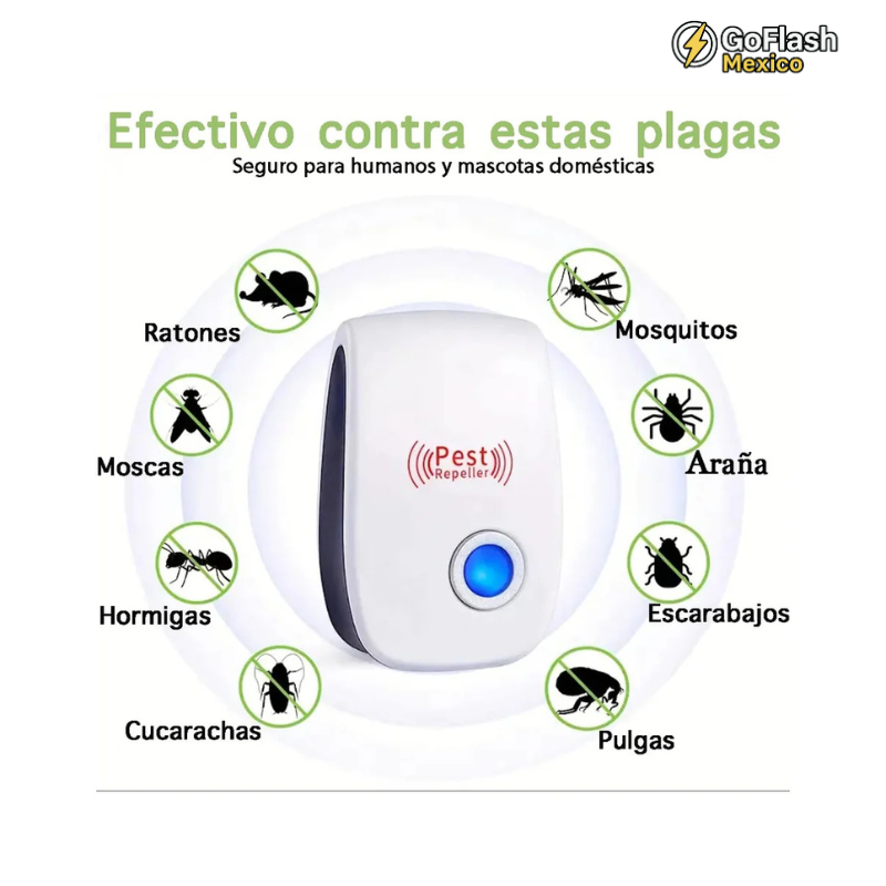 Repelente Ultrasónico. Antiplagas Elimina plagas sin veneno ni químicos en tu hogar.